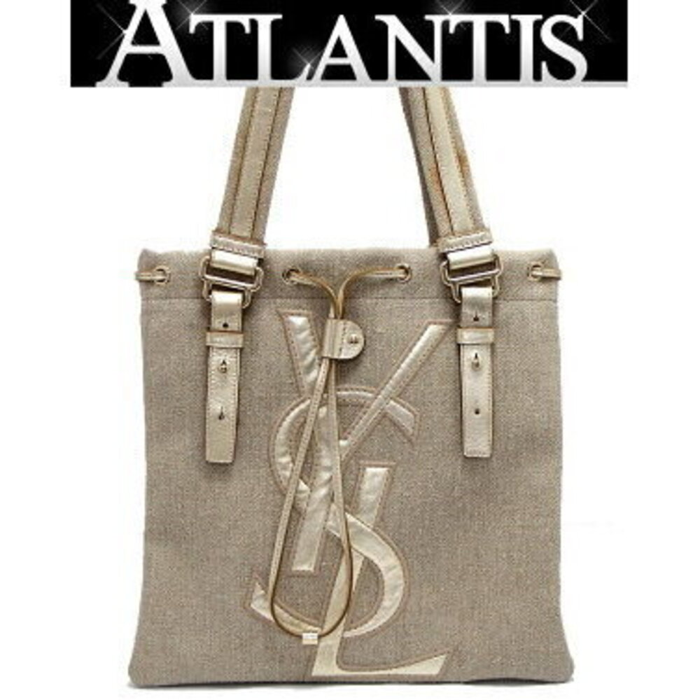 SAINT LAURENT Yves Kahala Tote Bag Beige Tan Gold Canvas